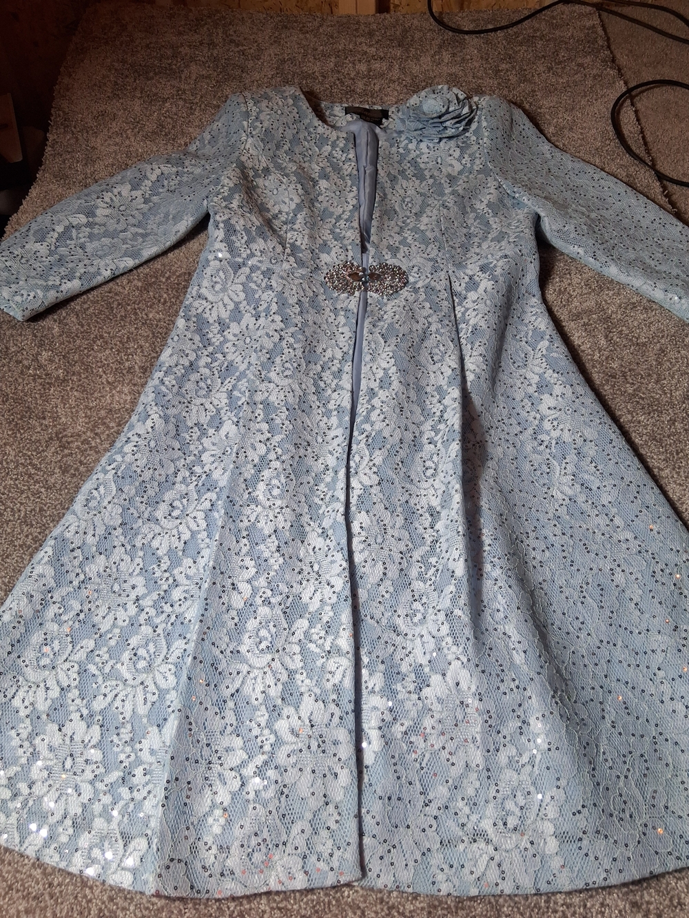 VNTGE Susanna Sequin Lace Formal Jacket Blue Cottage Core Maxi Church Dress S 14 - Picture 2 of 8